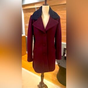 Laundry By Shelli Segal Wool Coat Burgundy Maroon/ Navy Blue
